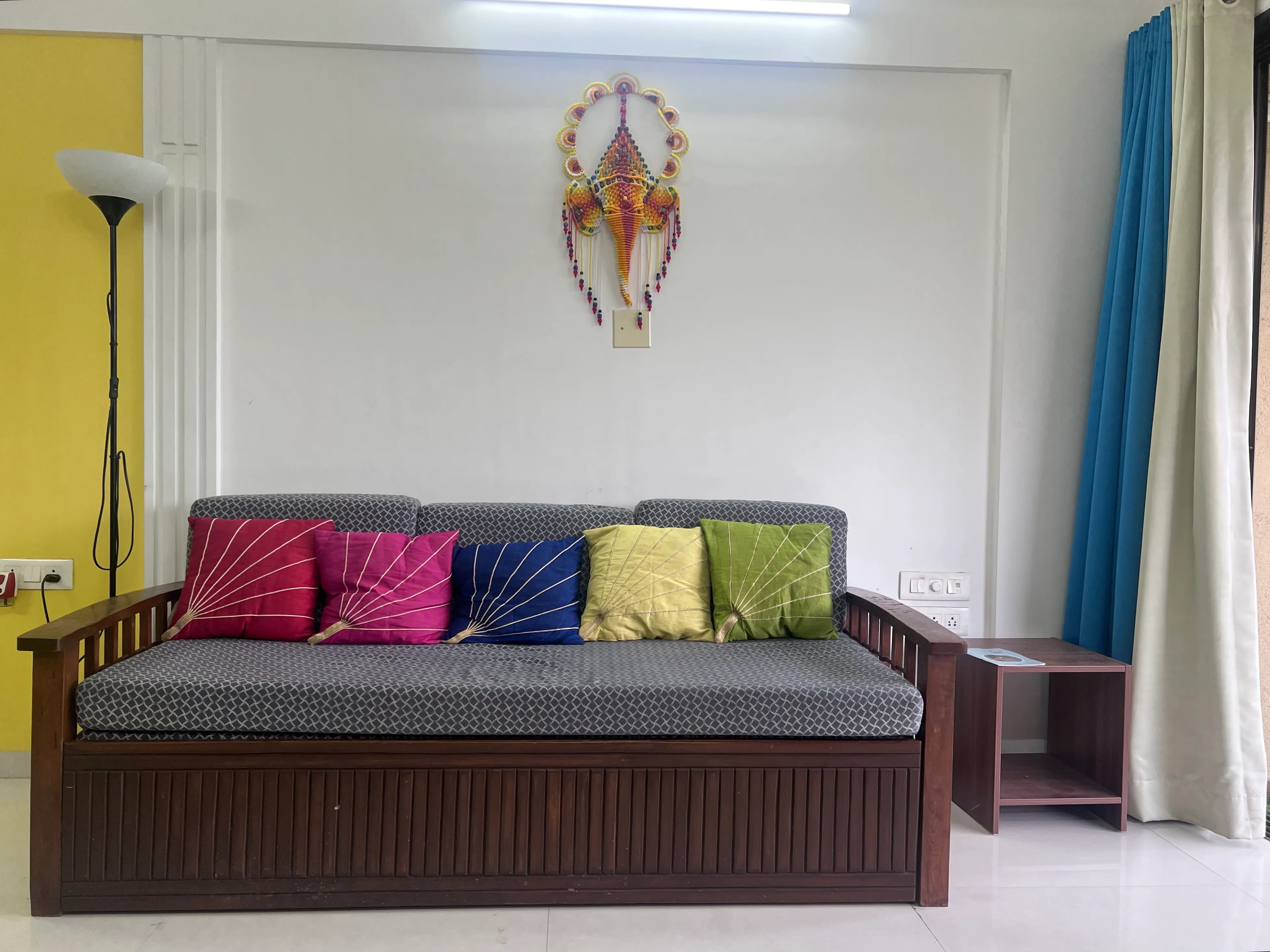 Living Room Sofa cum Bed — furnished 1BHK flat in Kihim, Alibaug
