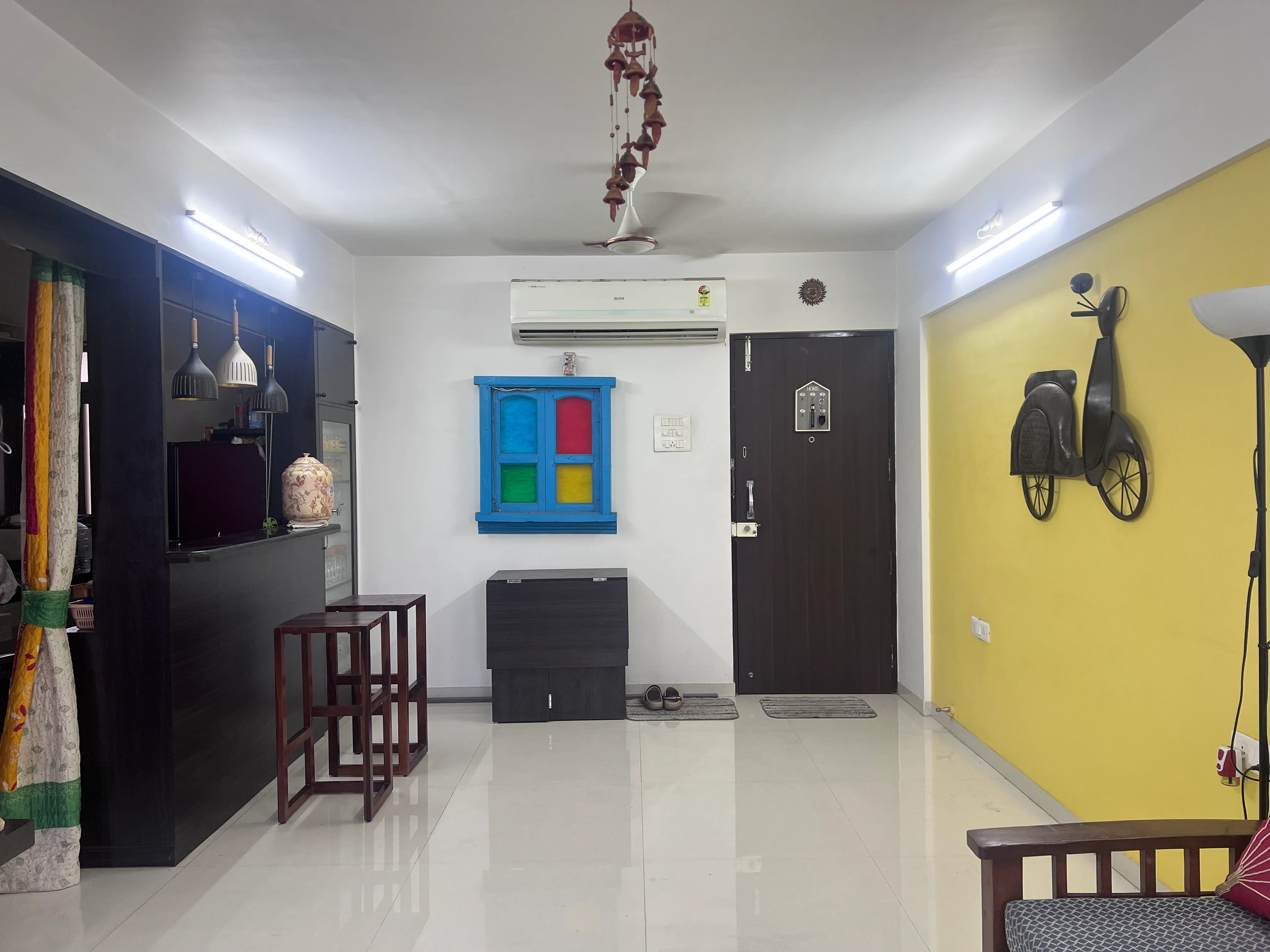 Living Room Entrance — furnished 1BHK flat in Kihim, Alibaug